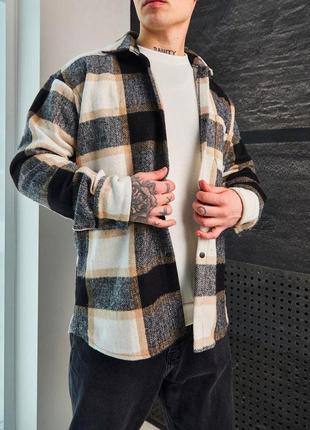 Чоловіча байкова сорочка з начосом у клітку кашемірова тепла (bon)