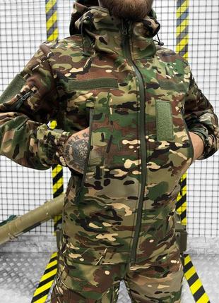 Тактичний костюм софтшел мультикам осінь військова форма multicam softshell на флисі з капюшоном з безліччю кишень8 фото