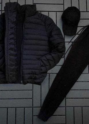 Спортивний комплект утеплений чорний 3в1 штани+куртка+кепка6 фото