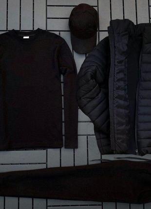 Спортивний комплект утеплений чорний 3в1 штани+куртка+кепка9 фото