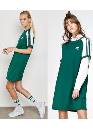 Зелена спортивна сукня adidas 3-stripes raglan зелена сукня реглан міді сукня смарагдова оверсайз сукня adidas оригінал