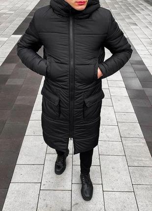 Мужская зимняя парка черная без бренда до -25*с | зимняя удлиненная куртка с капюшоном (bon)