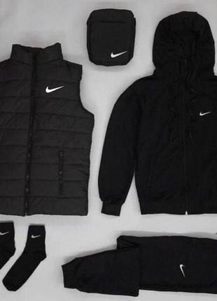 Спортивный комплект утепленный черный 6в1 штаны+кофта+куртка+кепка+носочки+барсетка4 фото