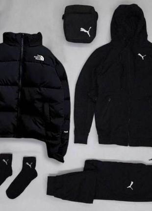 Спортивный комплект утепленный черный 6в1 штаны+кофта+куртка+кепка+носочки+барсетка1 фото
