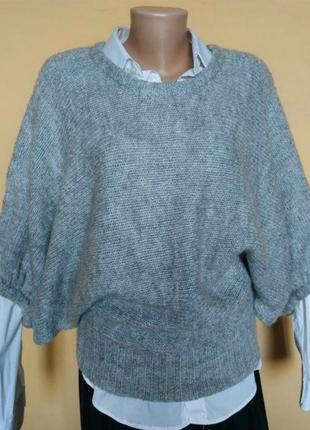 Серая объемная кофта,свитер,модель летучая мышь1 фото