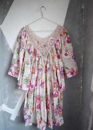 Платье-туника длинная блуза в цветочный принт италия2 фото