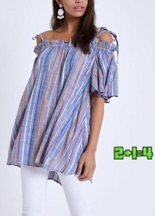 Фірмова вільна блакитна блуза блузка в смужку river island, розмір 42 - 44