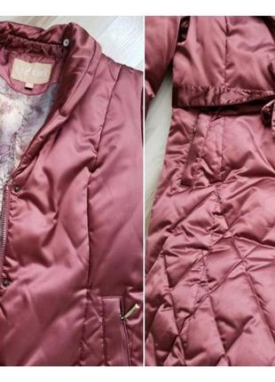 Пуховое пальто миди женское пальто с поясом утепленное пальто стеганое шелковое пальто демисезонное классическое пальто5 фото