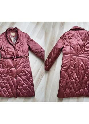 Пуховое пальто миди женское пальто с поясом утепленное пальто стеганое шелковое пальто демисезонное классическое пальто4 фото