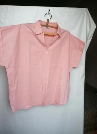 Розовая плотная рубашка оверсайз батал большой размер (к113)6 фото