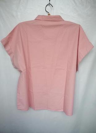 Розовая плотная рубашка оверсайз батал большой размер (к113)7 фото