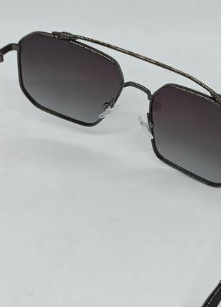 Chrome hearts очки мужские солнцезащитные брендовые серо коричневый градиент в металлической оправе5 фото