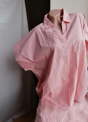 Розовая плотная рубашка оверсайз батал большой размер (к113)4 фото
