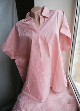 Розовая плотная рубашка оверсайз батал большой размер (к113)5 фото