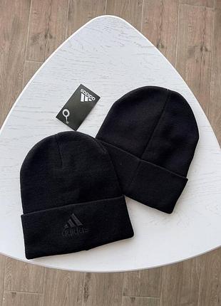 Мужская зимняя шапка adidas черная акриловая адидас теплая лого вышивка (bon)
