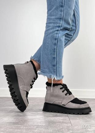 Стильные ботиночки redise, серый, натуральная замша/мех, зима4 фото