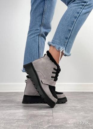 Стильные ботиночки redise, серый, натуральная замша/мех, зима6 фото