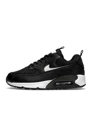 Мужские кроссовки nike air max 90 surplus black white кожаные найк аир макс 90 черные (bon)