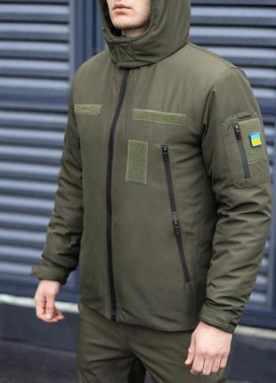 Мужская зимняя тактическая куртка хаки армейская военная из плащевки до -20*с с липучками для шевронов (bon)6 фото