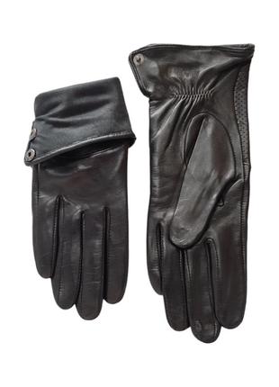 Женские кожаные перчатки с подкладкой из шелка pitas ln0304n c кнопками и перфорацией3 фото