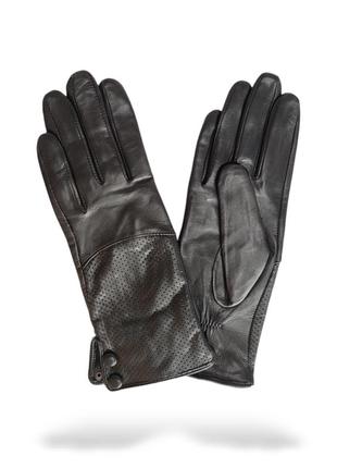 Женские кожаные перчатки с подкладкой из шелка pitas ln0304n c кнопками и перфорацией1 фото