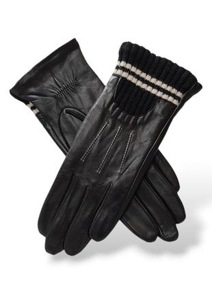 Жіночі шкіряні чорні рукавички з плюшевою підкладкою pitas ln0611cs