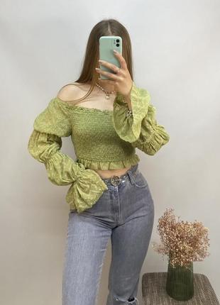 Shein актуальный кроп топ топ блуза блузка с объемными рукавами