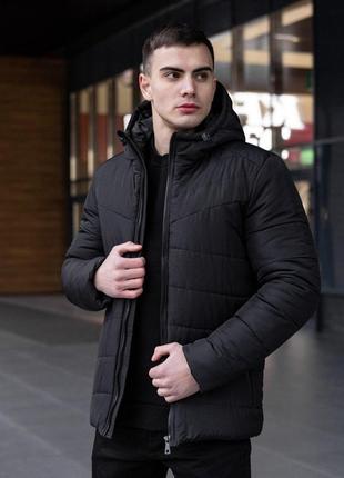 Чоловіча зимова куртка чорна до -18*с з капюшоном коротка (bon)