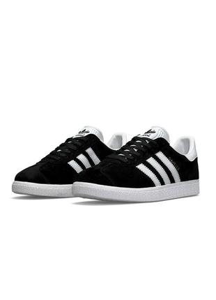 Мужские кроссовки adidas originals m gazelle черно-белые замшевые демисезонные адидас газели (bon)4 фото