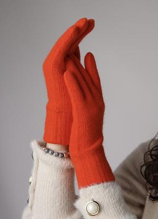 Яркие перчатки с ангорой, оранжевый