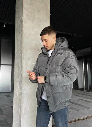 Чоловіча зимова куртка оверсайз сіра до -25*с пуховик дутий з капюшоном (bon)