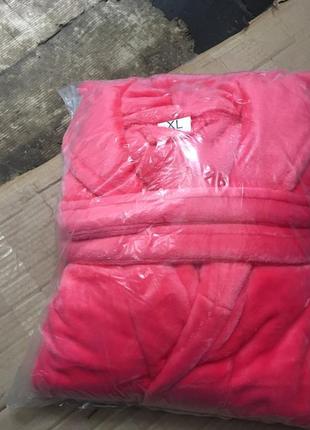 Розовый сочный толстый длинный махровый/плюшевый халат с капюшоном 42-60 есть цвета3 фото
