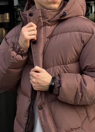 Мужская зимняя куртка оверсайз коричневая до -25*с пуховик дутый с капюшоном (bon)6 фото
