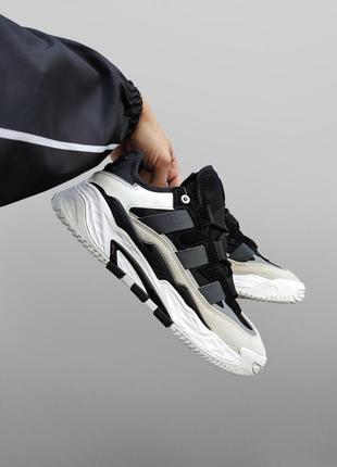 Мужские кроссовки adidas niteball черно-белые рефлектив адидас найтбол в сетку весенние осенние (bon)8 фото