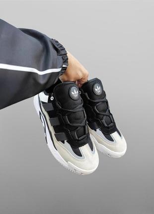 Мужские кроссовки adidas niteball черно-белые рефлектив адидас найтбол в сетку весенние осенние (bon)7 фото