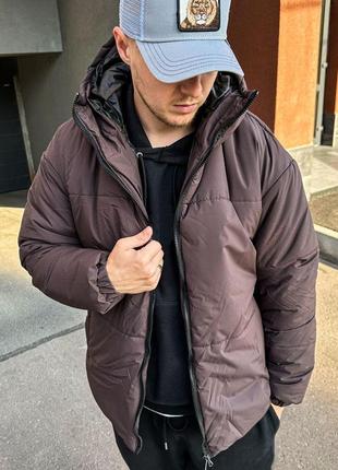 Чоловіча зимова куртка коричнева коротка до -30*с пуховик з капюшоном (bon)5 фото
