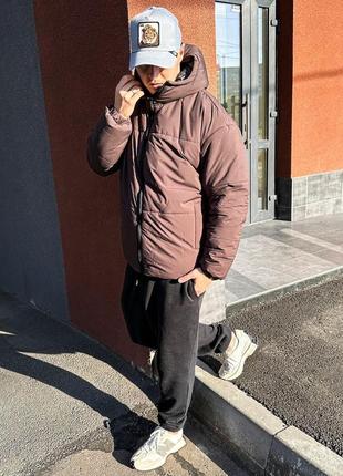 Чоловіча зимова куртка коричнева коротка до -30*с пуховик з капюшоном (bon)3 фото