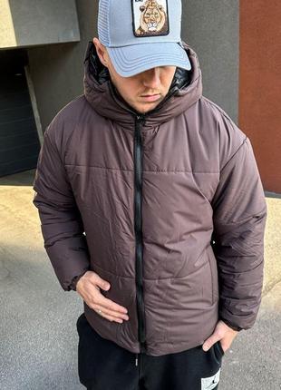 Чоловіча зимова куртка коричнева коротка до -30*с пуховик з капюшоном (bon)2 фото