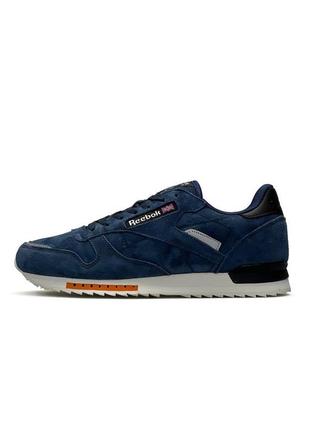 Мужские кроссовки reebok classic синие замшевые демисезонные рибок классик (bon)1 фото