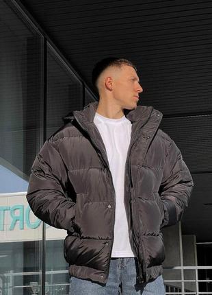 Мужская зимняя куртка оверсайз черная до -25*с пуховик дутый с капюшоном (bon)