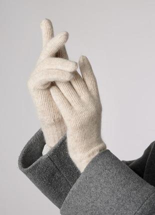 Рукавички перчатки з ангорою та шерстю, крем-брюле
