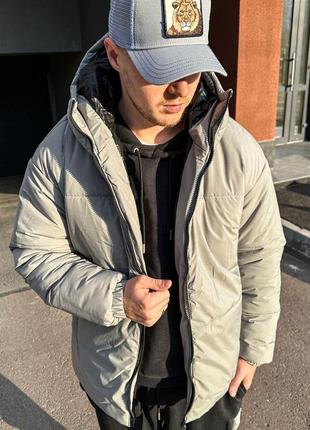 Чоловіча зимова куртка коротка сіра до -30*с пуховик з капюшоном (bon)4 фото