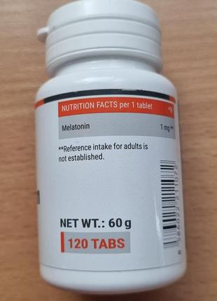 Gymbeam, мелатонін, 1 мг, 120 таблеток2 фото