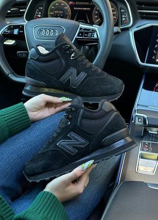 ❄️зимові жіночі кросівки new balance 574 high all black suede fur8 фото