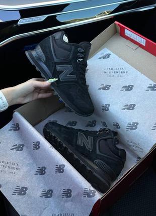 ❄️зимові жіночі кросівки new balance 574 high all black suede fur5 фото