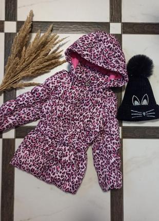 💕🖤тепла яскрава курточка леопардового принту + зимня шапка на дівчинку