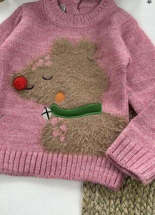 Детский вязаный свитер оленёнок 0-5р розовый/голубой турция3 фото