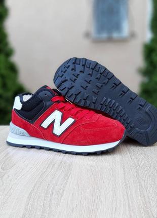 Зимние женские кроссовки new balance 574 red white black fur мех4 фото