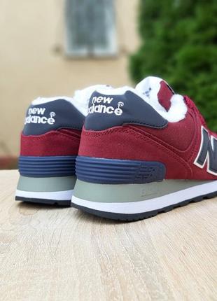 Зимние женские кроссовки new balance 574 burgundy fur мех2 фото