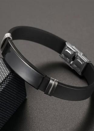 Чорний каучуковий браслет чоловічий жіночий с нержавеющей сталью мужской женский1 фото